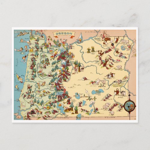 Oregon Funny Vintage Map Postcard