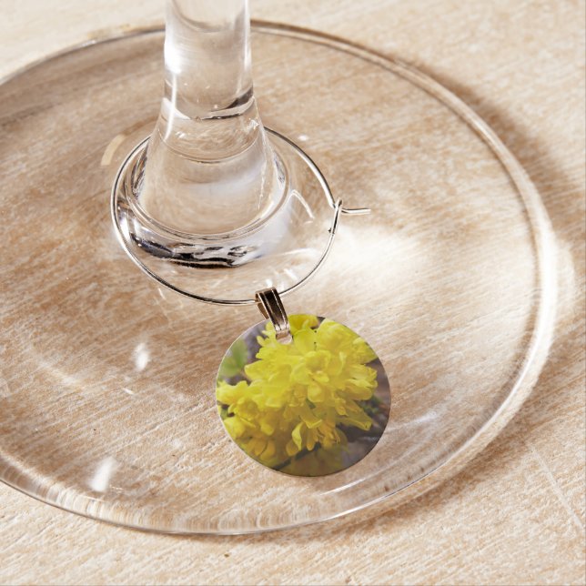 Oregon Grape Flowers Yellow Wildflowers Wine Glass Charm (In Situ)