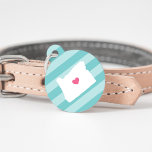 Oregon Heart Pet ID Tag<br><div class="desc">Let your furry friend show some home state pride with this cute Oregon pet ID tag. Design features a white silhouette map of the state of Oregon with a pink heart inside, on a tone on tone turquoise stripe background. Add your pet's name and contact information to the back in...</div>