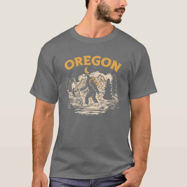 Oregon Hiking Bigfoot Nighttime Stroll Mountains T-Shirt (Front)