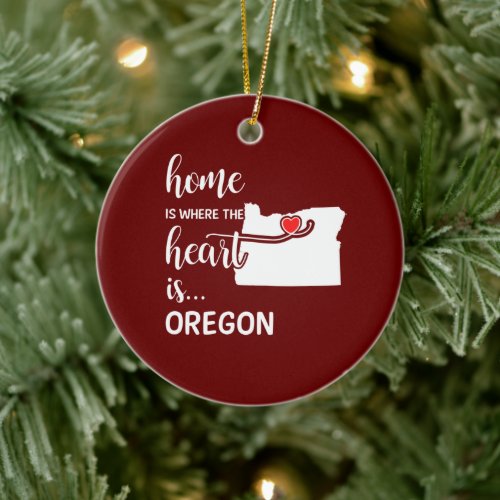 Oregon home is where the heart is ceramic ornament