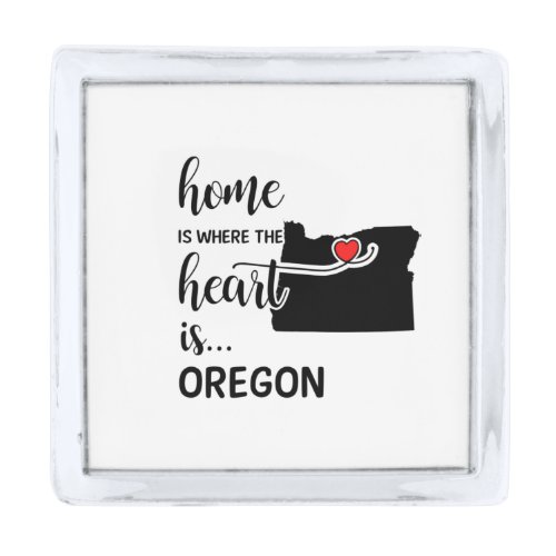 Oregon home is where the heart is silver finish lapel pin