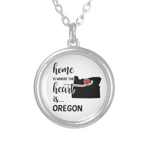 Oregon home is where the heart is silver plated necklace