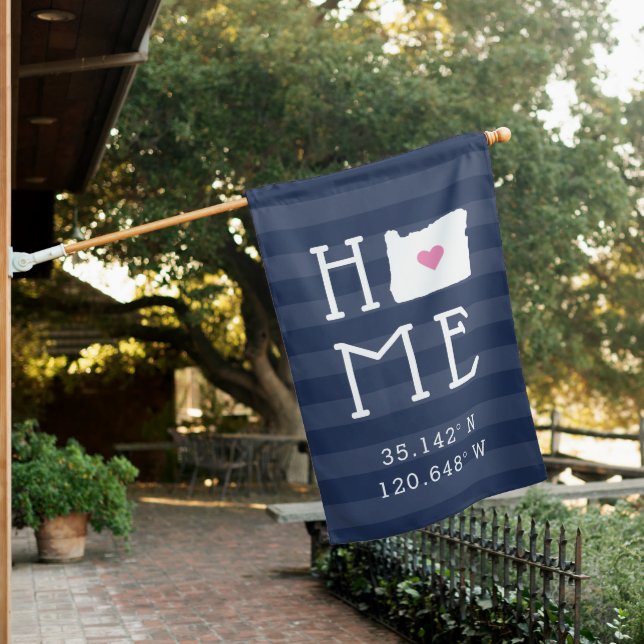 Oregon Home State Custom Coordinates House Flag (In SItu)