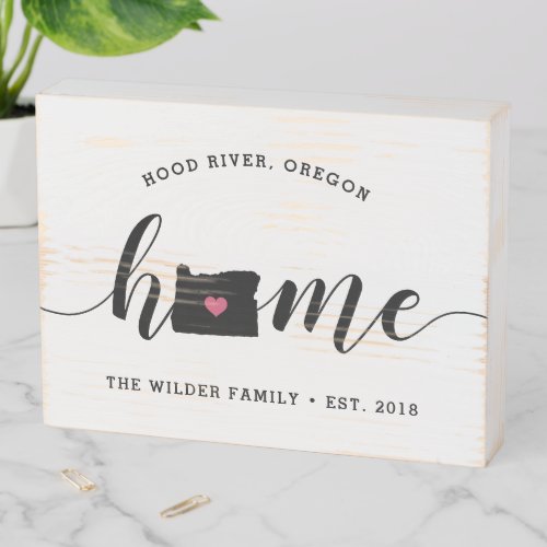 Oregon Home State Rustic Family Name Wooden Box Sign