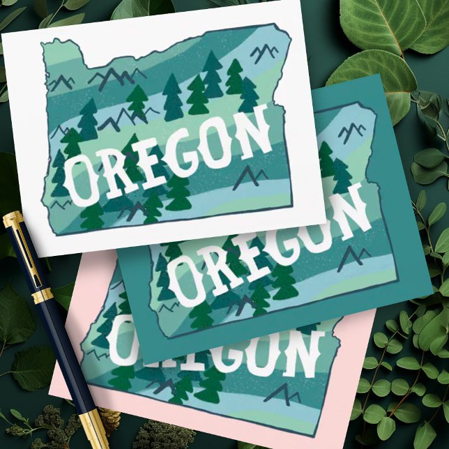 Oregon Illustrated Map Postcard (Oregon illustrated map postcard in a variety of colors. Add your own text to customize)