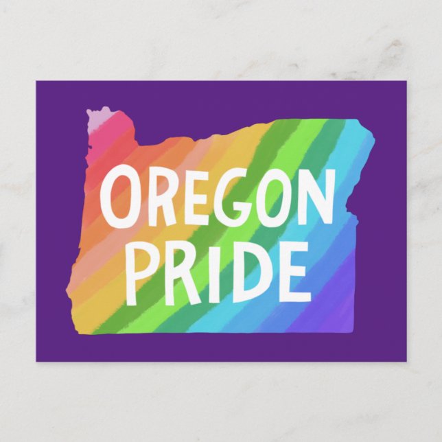 Oregon Illustrated Map PRIDE RAINBOW  Postcard (Front)