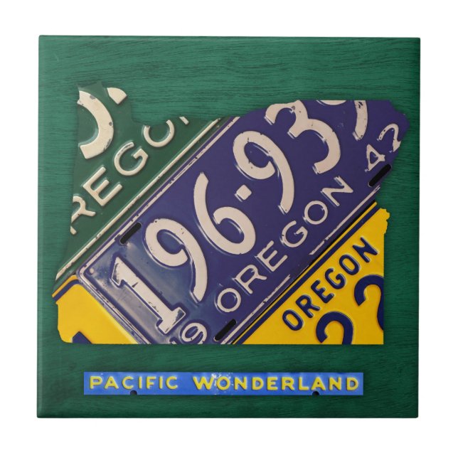 Oregon License Plate Map Ceramic Tile (Front)
