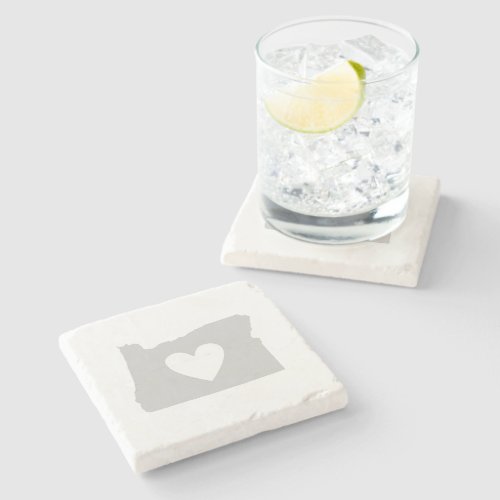 Oregon Love Grey Map Shape Heart Beaver Oregonian Stone Coaster