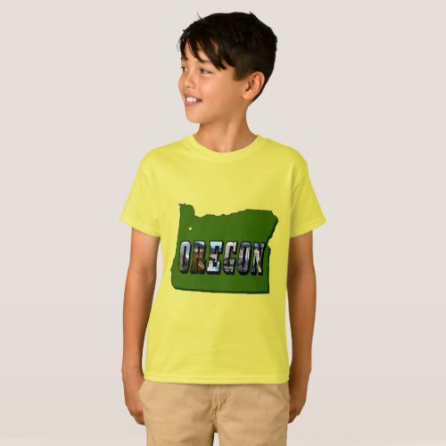 Oregon Map and Picture Text Kids T_Shirt
