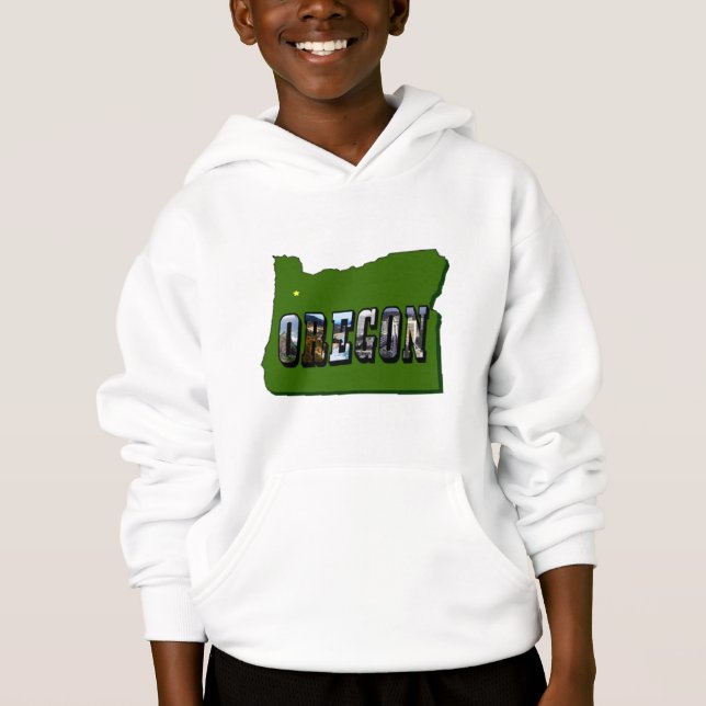 Oregon Map Outline and Picture Text Hoodie (Front)