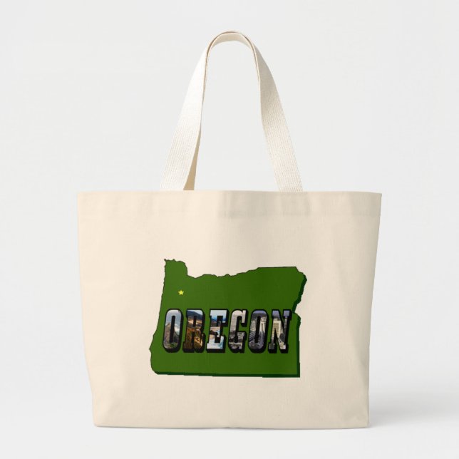 Oregon Map Outline and Picture Text Large Tote Bag (Front)