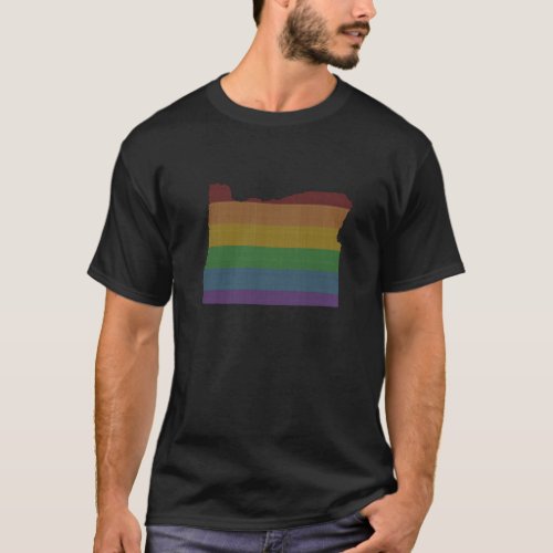 Oregon Map Shaped Rainbow Pride Flag T_Shirt