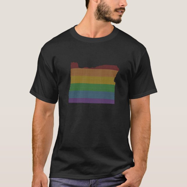 Oregon Map Shaped Rainbow Pride Flag T-Shirt (Front)