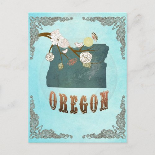 Oregon Map With Lovely Birds Postcard