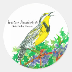 Oregon Meadowlark Grape Watercolor Journal Classic Round Sticker