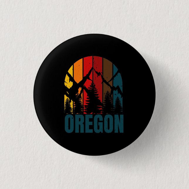 Oregon Mountains Retro Vintage Button (Front)