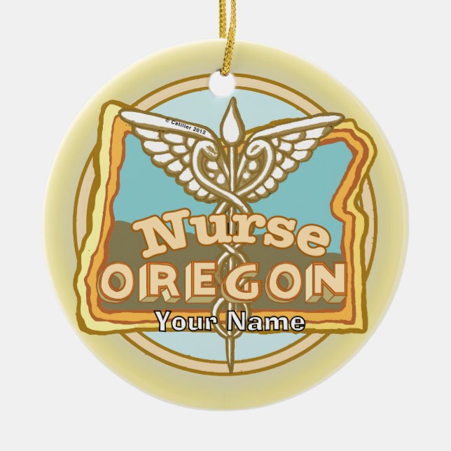 Oregon Nurse Caduceus Ceramic Ornament (Front)