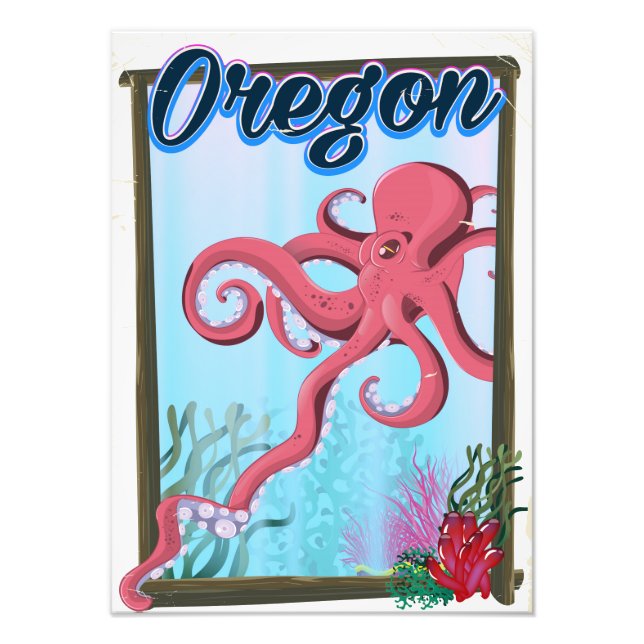 Oregon Octopus travel poster. Photo Print (Front)
