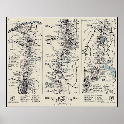 Oregon Pacific Crest Trail Map 1936 Poster