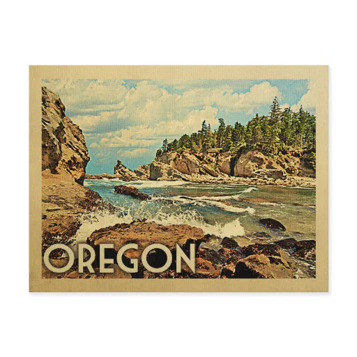 Oregon Postcard Beach Cliffs Vintage Travel