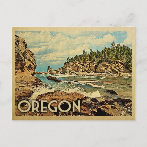 Oregon Postcard Beach Cliffs Vintage Travel