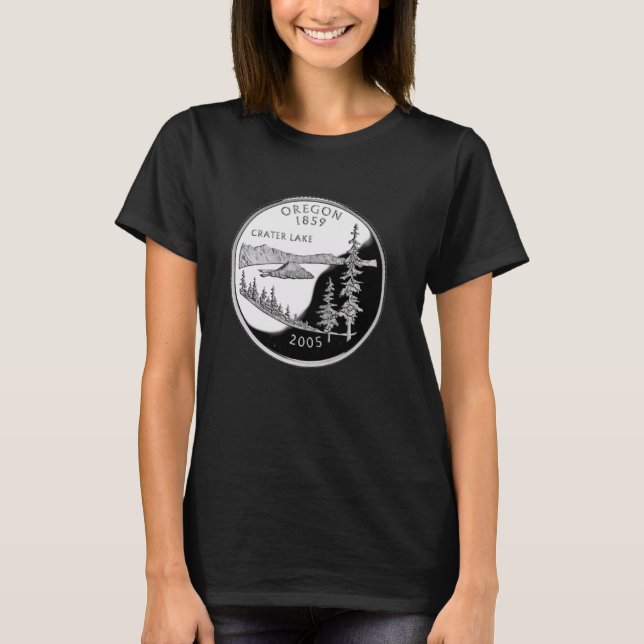 Oregon Quarter Coin - Crater Lake 25 Cent T-Shirt (Front)