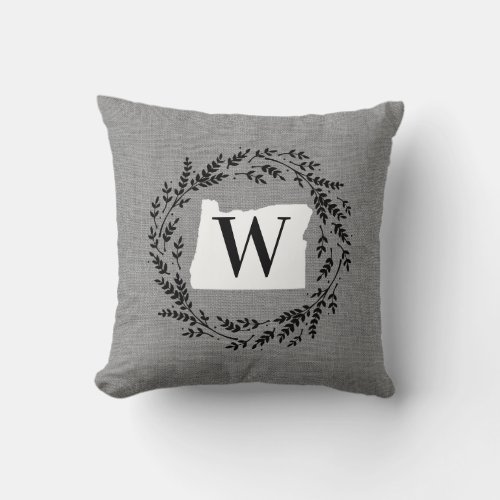 Oregon Rustic Wreath Monogram Throw Pillow