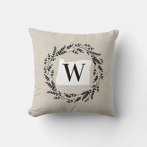 Oregon Rustic Wreath Monogram Throw Pillow