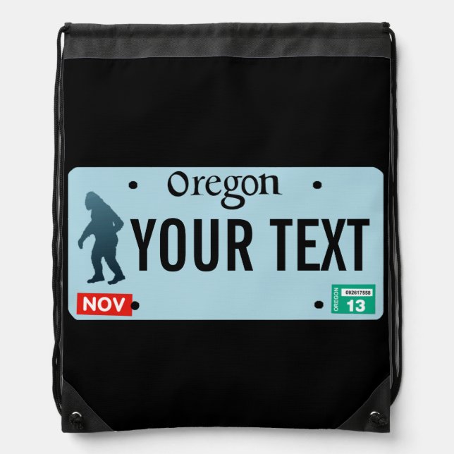 Oregon Sasquatch License Plate Drawstring Bag (Front)