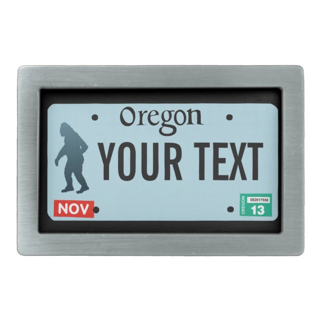 Oregon Sasquatch License Plate Rectangular Belt Buckle (Front)