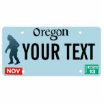 Oregon Sasquatch License Plate Statuette<br><div class="desc">The dark silhouette of Sasquatch (Bigfoot) on a blank Oregon license plate. Add your own text. License plates for additional states and other entities (Canadian provinces, foreign countries) upon request. If you live or travel in rural areas of the Pacific Northwest you may possibly come across one of the region’s...</div>