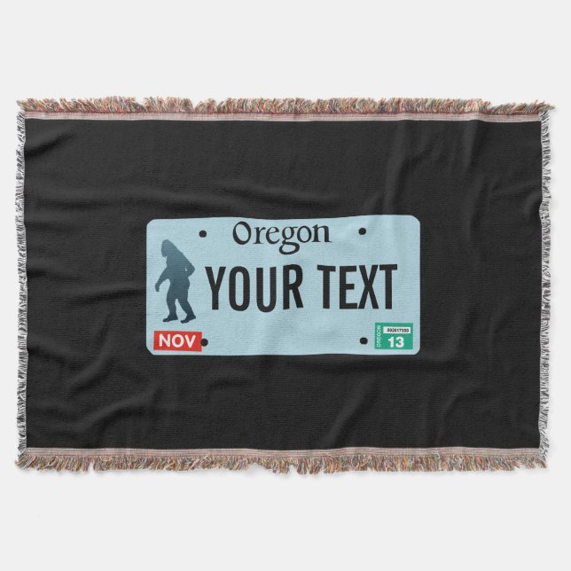 Oregon Sasquatch License Plate Throw Blanket (Front)