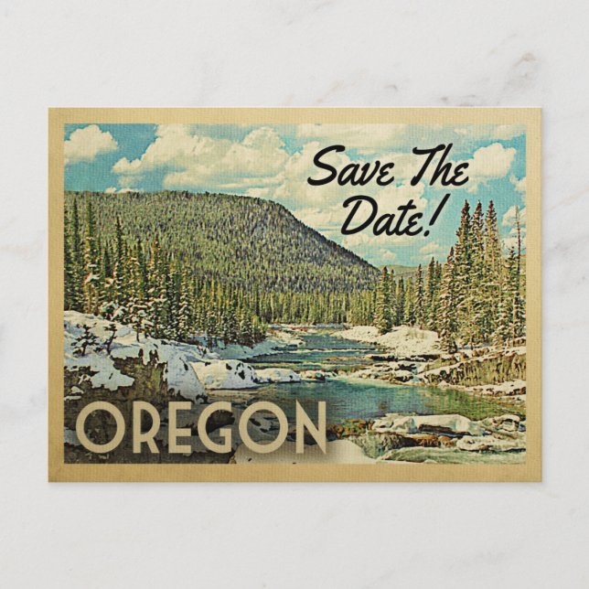 Oregon Save The Date Mountains River Snow Announcement Postcard (Front)