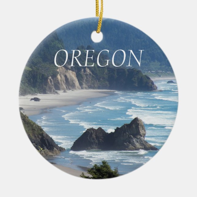 Oregon Scenic Coastline Holiday Ceramic Ornament (Front)