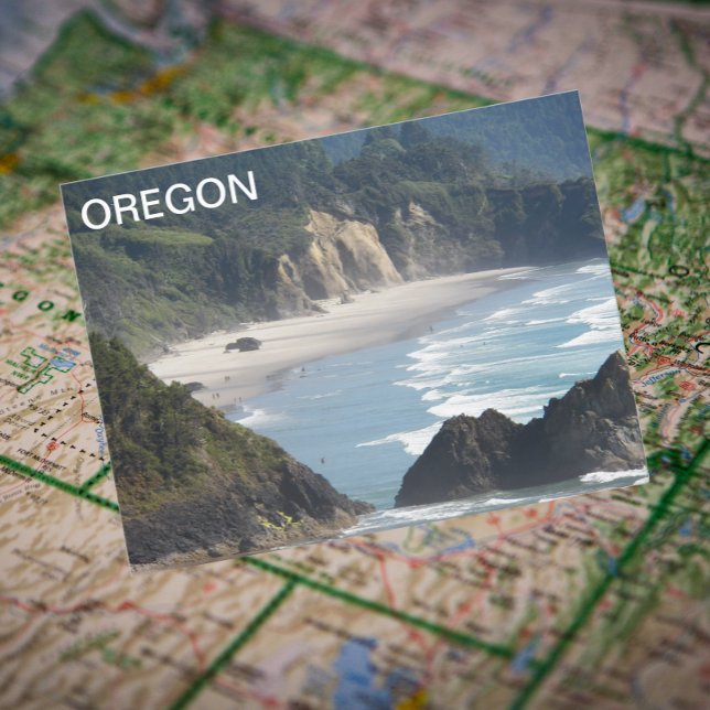 Oregon Scenic Coastline Travel Photo Postcard (In Situ Map)