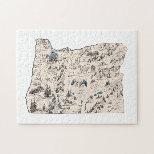 Oregon Shaped Beaver Oregonian Vintage Picture Map Jigsaw Puzzle