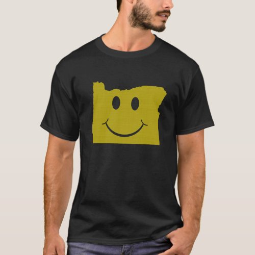 Oregon Shaped Happy Face Yellow Oregonian Webfoot T_Shirt