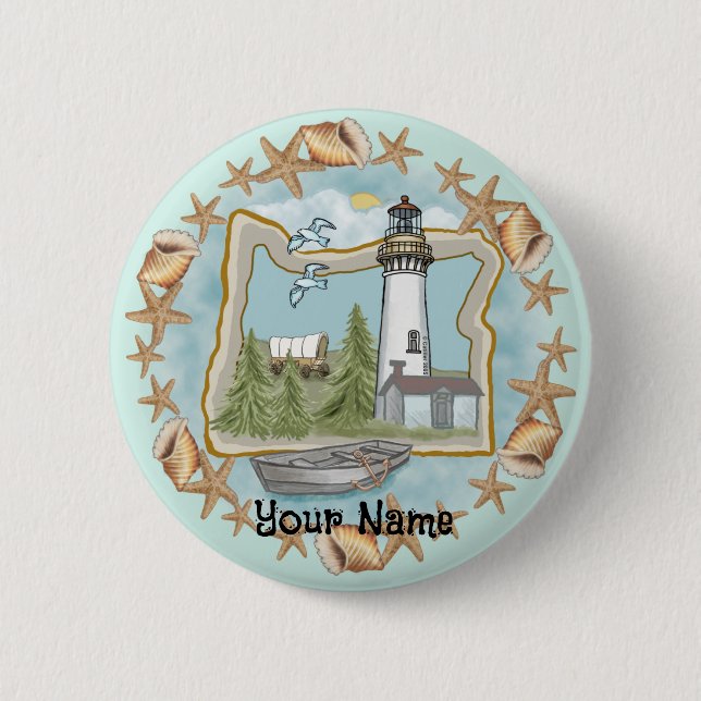 Oregon Shells Lighthouse  Button (Front)