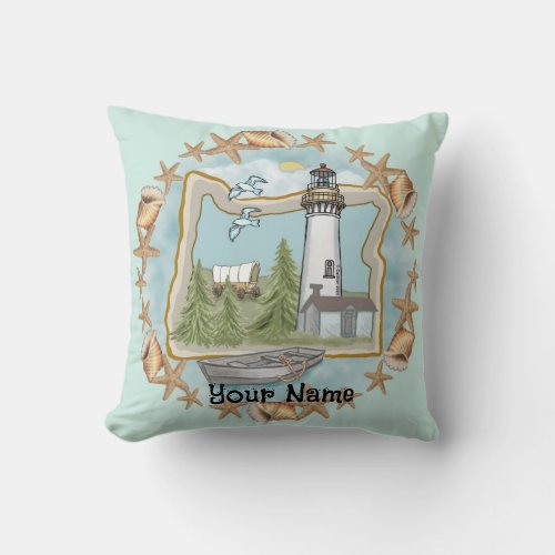 Oregon Shells Lighthouse custom name Pillow
