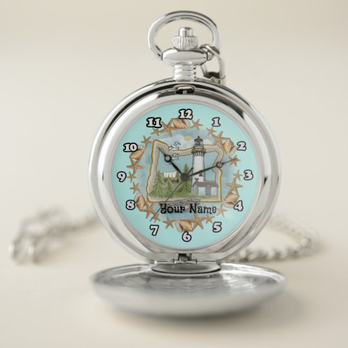 Oregon Shells Lighthouse custom name Pocket Watch