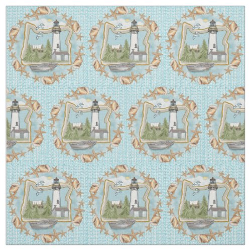 Oregon Shells Lighthouse Fabric