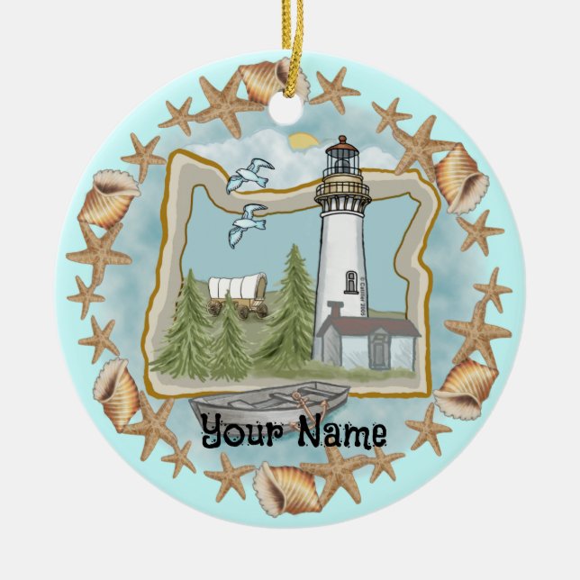Oregon Shells Lighthouse Ornament (Front)