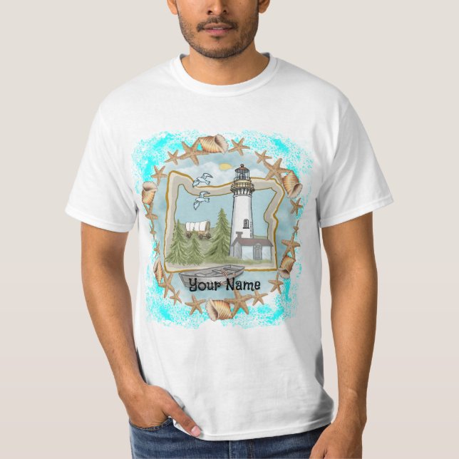 Oregon Shells Lighthouse  T-Shirt (Front)