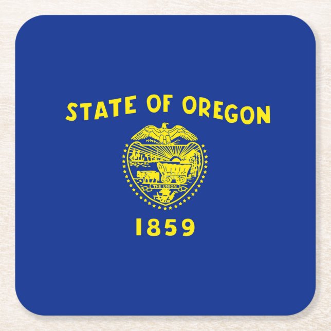 Oregon State Flag Design Square Paper Coaster (Front)