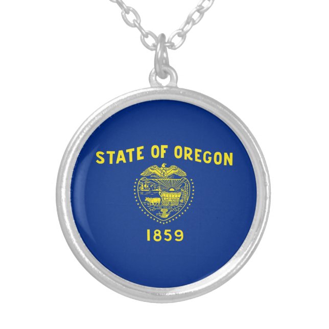 Oregon State Flag Silver Plated Necklace (Front)