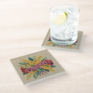 Oregon State Flowers Emblem Glass Coaster