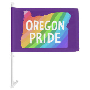 Oregon State Illustrated Map PRIDE RAINBOW  Car Flag