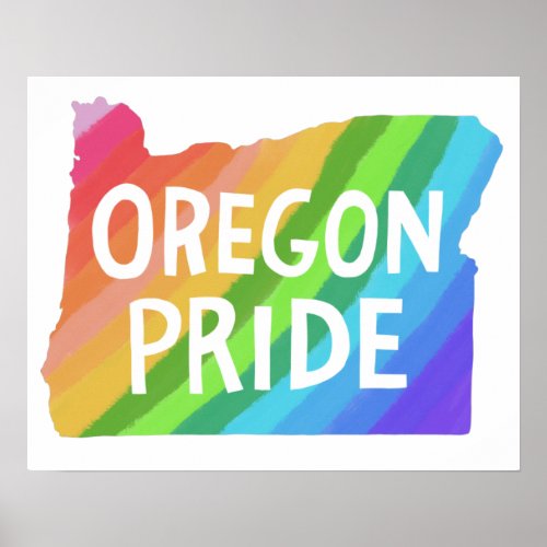 Oregon State Illustrated Map PRIDE RAINBOW  Poster