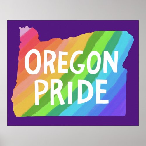 Oregon State Illustrated Map PRIDE RAINBOW Poster